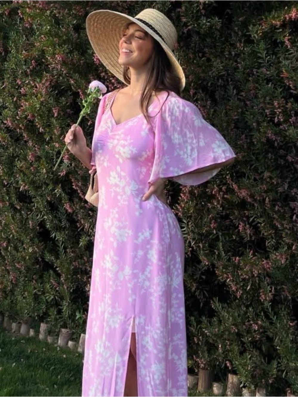 Target- a new day Pink Floral Maxi Dress with Flutter Sleeves